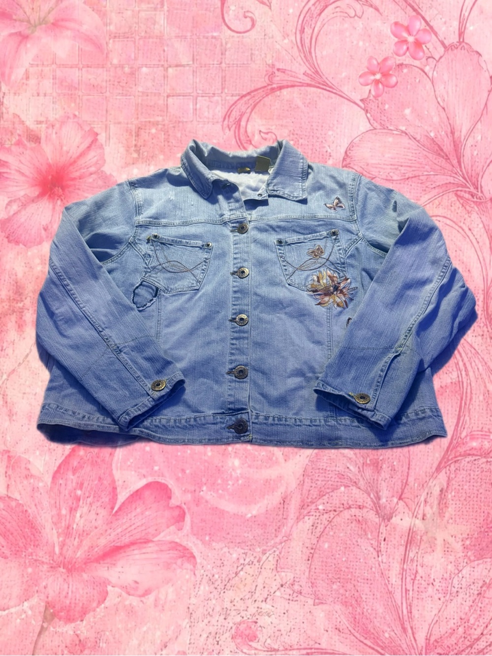 Zara Light Blue Embroidered Denim Jacket